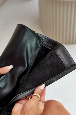 Kozaki Damskie Z Wywiniętą Cholewką Na Słupku Czarne Kaielia Damskie Kozaki Przed Kolano|Kozaki Na Obcasie