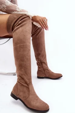 Muszkieterki|Kozaki Za Kolano>Boto Kozaki Damskie Za Kolano Na Płaskim Obcasie Beżowe Bikka