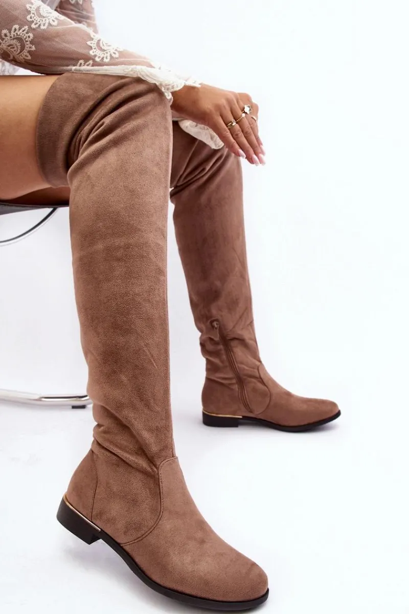 Muszkieterki|Kozaki Za Kolano>Boto Kozaki Damskie Za Kolano Na Płaskim Obcasie Beżowe Bikka