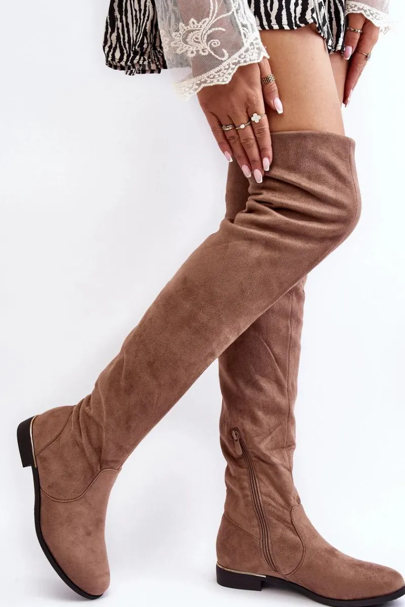 Muszkieterki|Kozaki Za Kolano>Boto Kozaki Damskie Za Kolano Na Płaskim Obcasie Beżowe Bikka