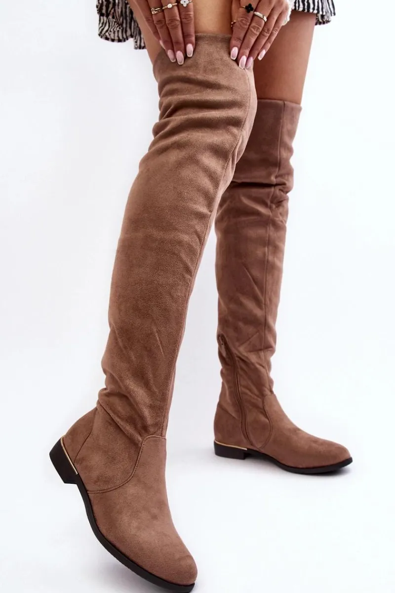 Muszkieterki|Kozaki Za Kolano>Boto Kozaki Damskie Za Kolano Na Płaskim Obcasie Beżowe Bikka