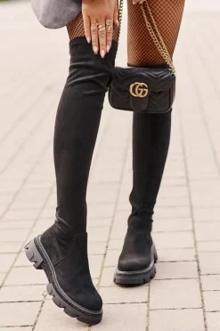 New Kozaki Damskie Za Kolano Eko Zamszowe Czarne Irithalla Damskie Muszkieterki|Kozaki Za Kolano