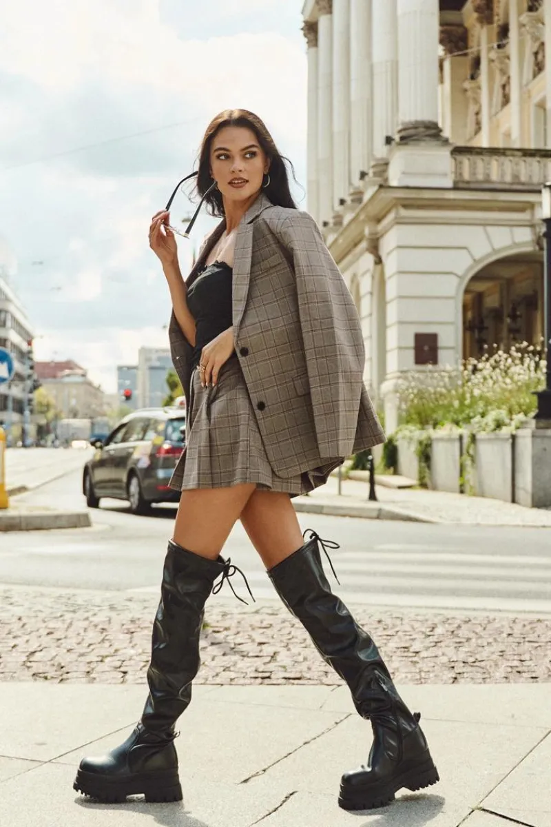 Outlet Boto Kozaki Damskie Za Kolano Na Masywnej Platformie Czarne Erisna