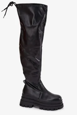 Outlet Boto Kozaki Damskie Za Kolano Na Masywnej Platformie Czarne Erisna