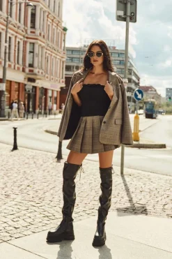 Outlet Boto Kozaki Damskie Za Kolano Na Masywnej Platformie Czarne Erisna