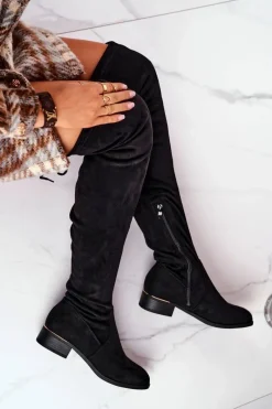 Discount Boto Kozaki Damskie Za Kolano Eko-Zamsz Czarne Dove