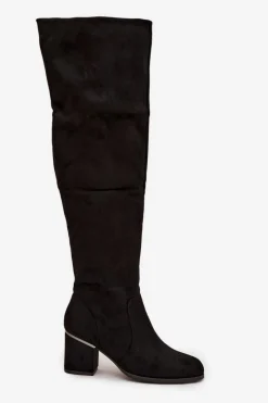 Online Kozaki Damskie Za Kolano Na Słupku Z Eko Zamszu Czarne Zaretta Damskie Muszkieterki|Kozaki Za Kolano