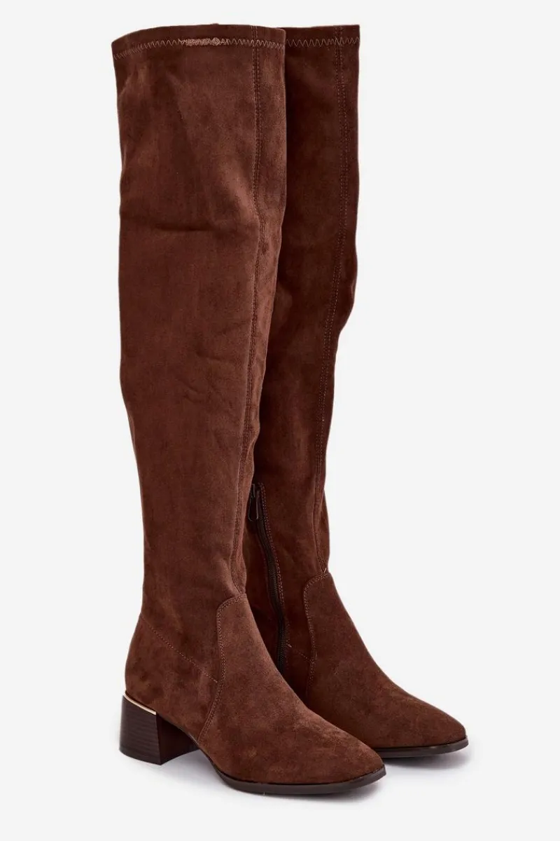 Muszkieterki|Kozaki Za Kolano>Boto Kozaki Damskie Za Kolano Na Obcasie Ze Złotym Detalem Brązowe Carina