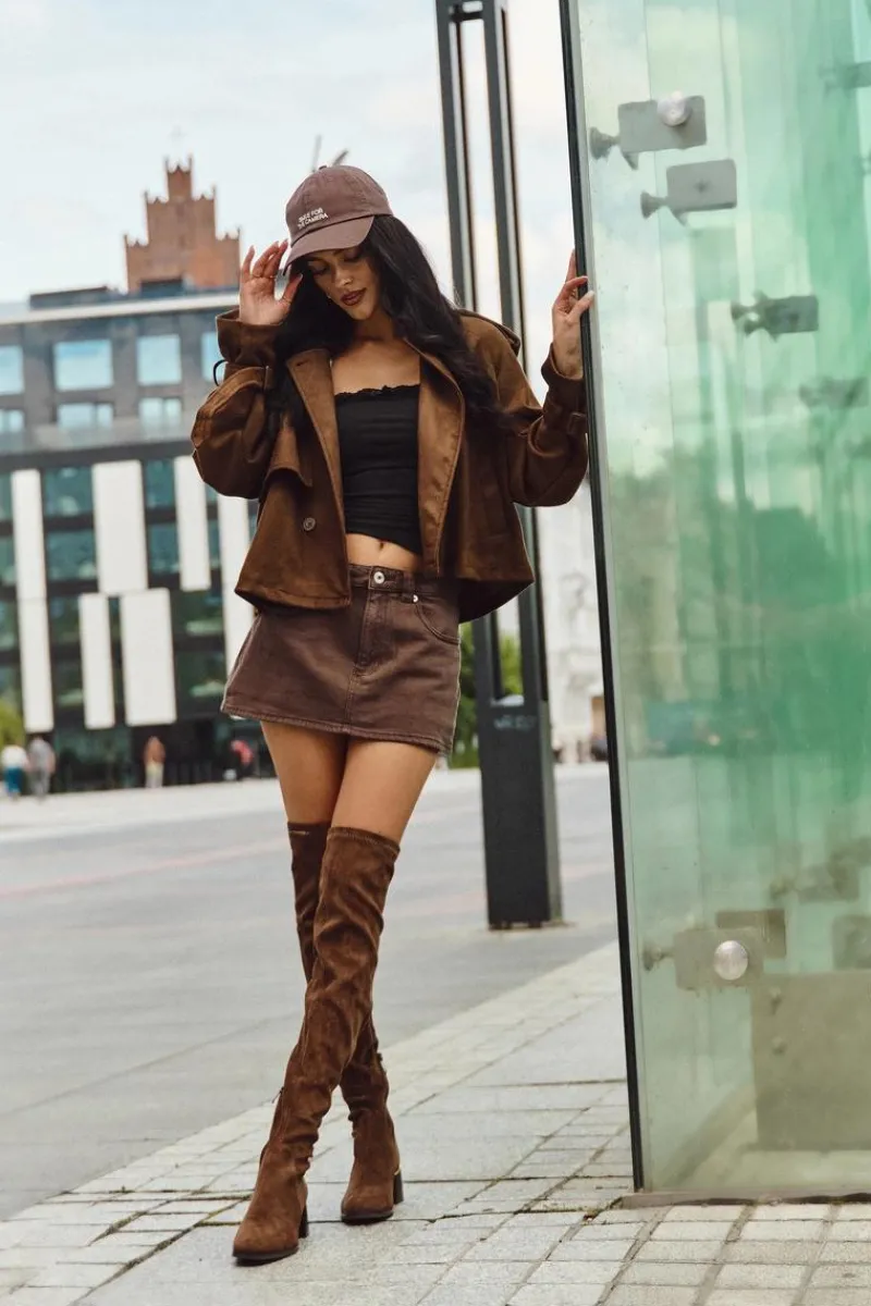 Muszkieterki|Kozaki Za Kolano>Boto Kozaki Damskie Za Kolano Na Obcasie Ze Złotym Detalem Brązowe Carina