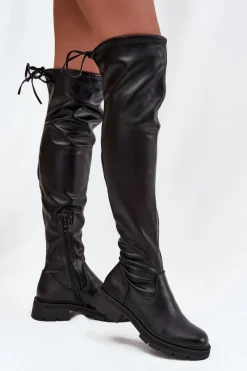 Kozaki Ocieplane|Muszkieterki>Boto Kozaki Damskie Za Kolano Z Wiązaniem Czarne Rylissa