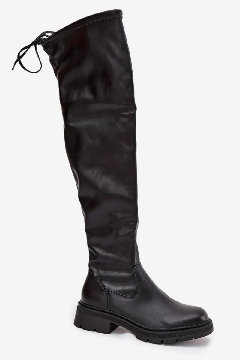 Kozaki Ocieplane|Muszkieterki>Boto Kozaki Damskie Za Kolano Z Wiązaniem Czarne Rylissa