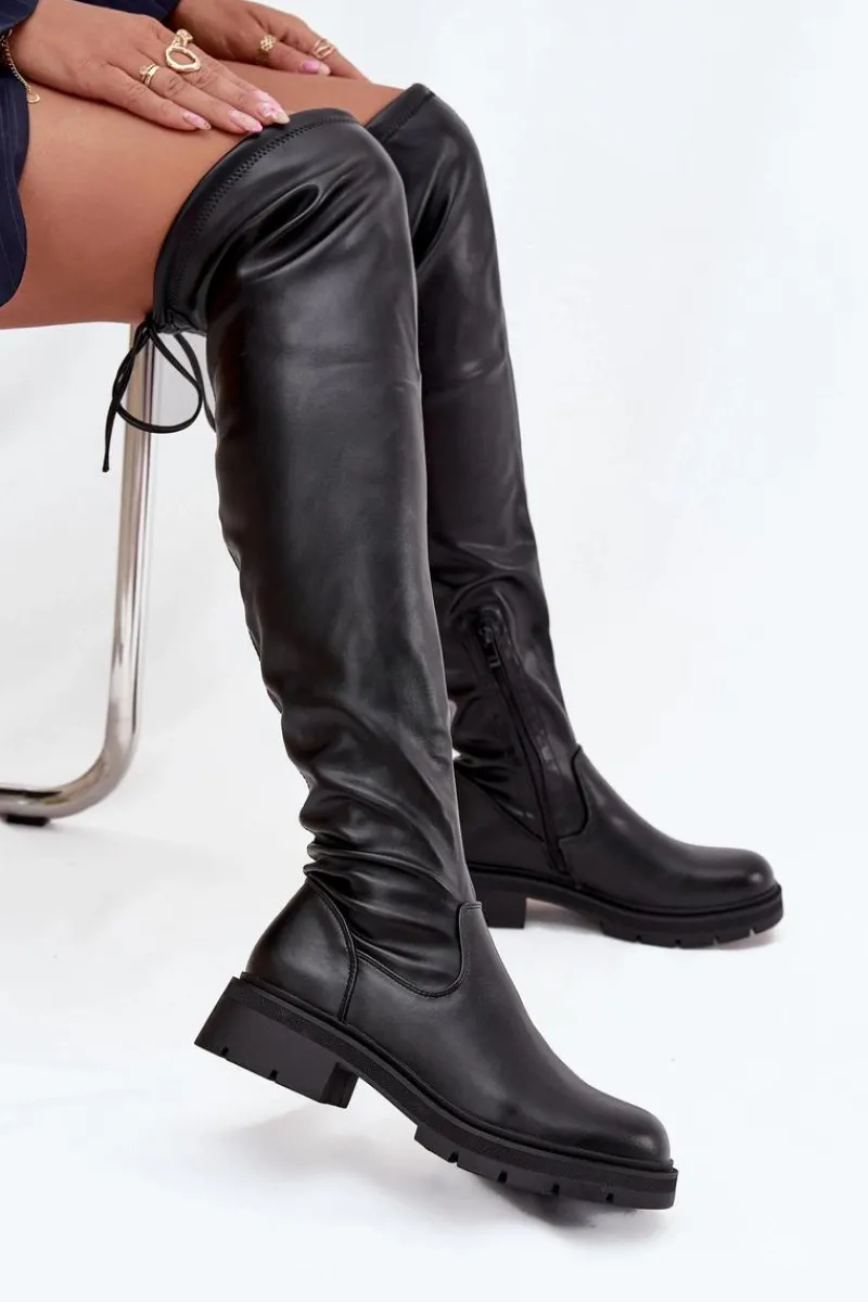 Kozaki Ocieplane|Muszkieterki>Boto Kozaki Damskie Za Kolano Z Wiązaniem Czarne Rylissa