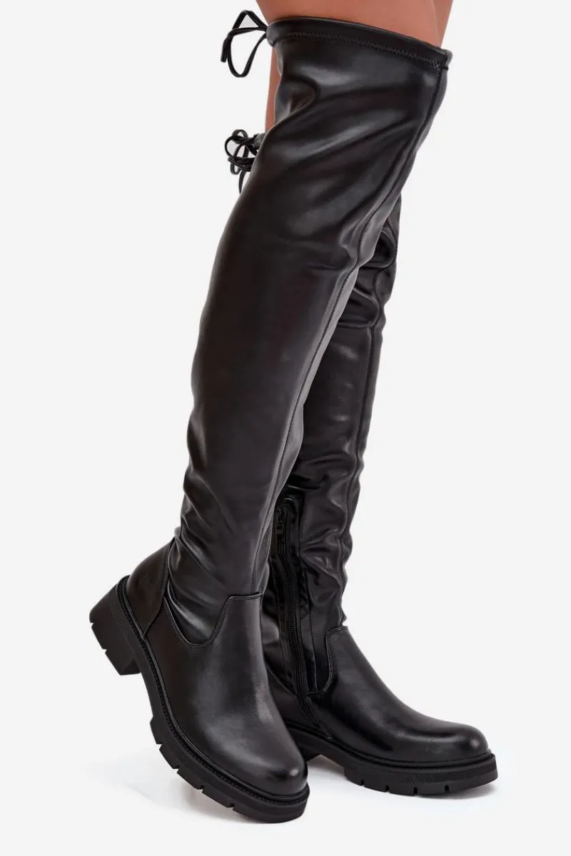 Kozaki Ocieplane|Muszkieterki>Boto Kozaki Damskie Za Kolano Z Wiązaniem Czarne Rylissa