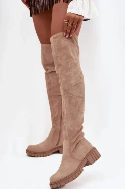 Damskie buty S.Barski Kozaki Damskie Za Kolano S.Barski HY42-122 Beżowe