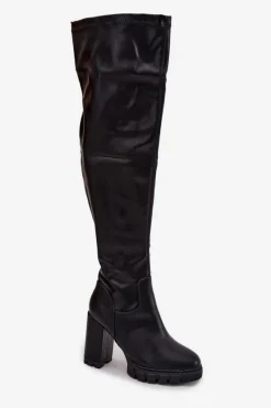 Muszkieterki|Kozaki Na Słupku></noscript>Boto Kozaki Damskie Za Kolano Na Słupku Eko Skórzane Czarne Tahlina Czarny