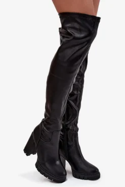 Muszkieterki|Kozaki Na Słupku></noscript>Boto Kozaki Damskie Za Kolano Na Słupku Eko Skórzane Czarne Tahlina Czarny