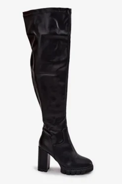 Muszkieterki|Kozaki Na Słupku></noscript>Boto Kozaki Damskie Za Kolano Na Słupku Eko Skórzane Czarne Tahlina Czarny
