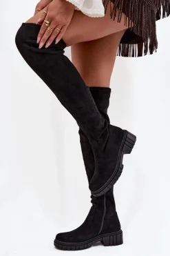 Kozaki Damskie Za Kolano S.Barski HY42-122 Czarne Damskie Kozaki Ocieplane|Muszkieterki