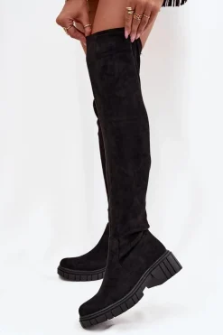 Kozaki Damskie Za Kolano S.Barski HY42-122 Czarne Damskie Kozaki Ocieplane|Muszkieterki