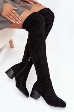 Online Boto Kozaki Damskie Za Kolano Na Obcasie Czarne Carina Czarny