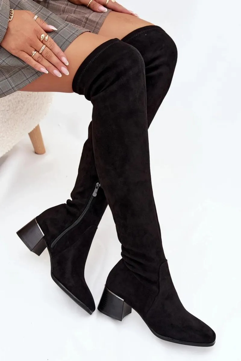 Online Boto Kozaki Damskie Za Kolano Na Obcasie Czarne Carina Czarny