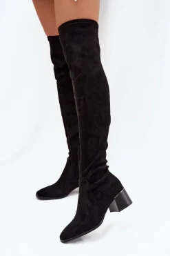 Online Boto Kozaki Damskie Za Kolano Na Obcasie Czarne Carina Czarny