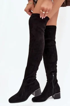 Online Boto Kozaki Damskie Za Kolano Na Obcasie Czarne Carina Czarny
