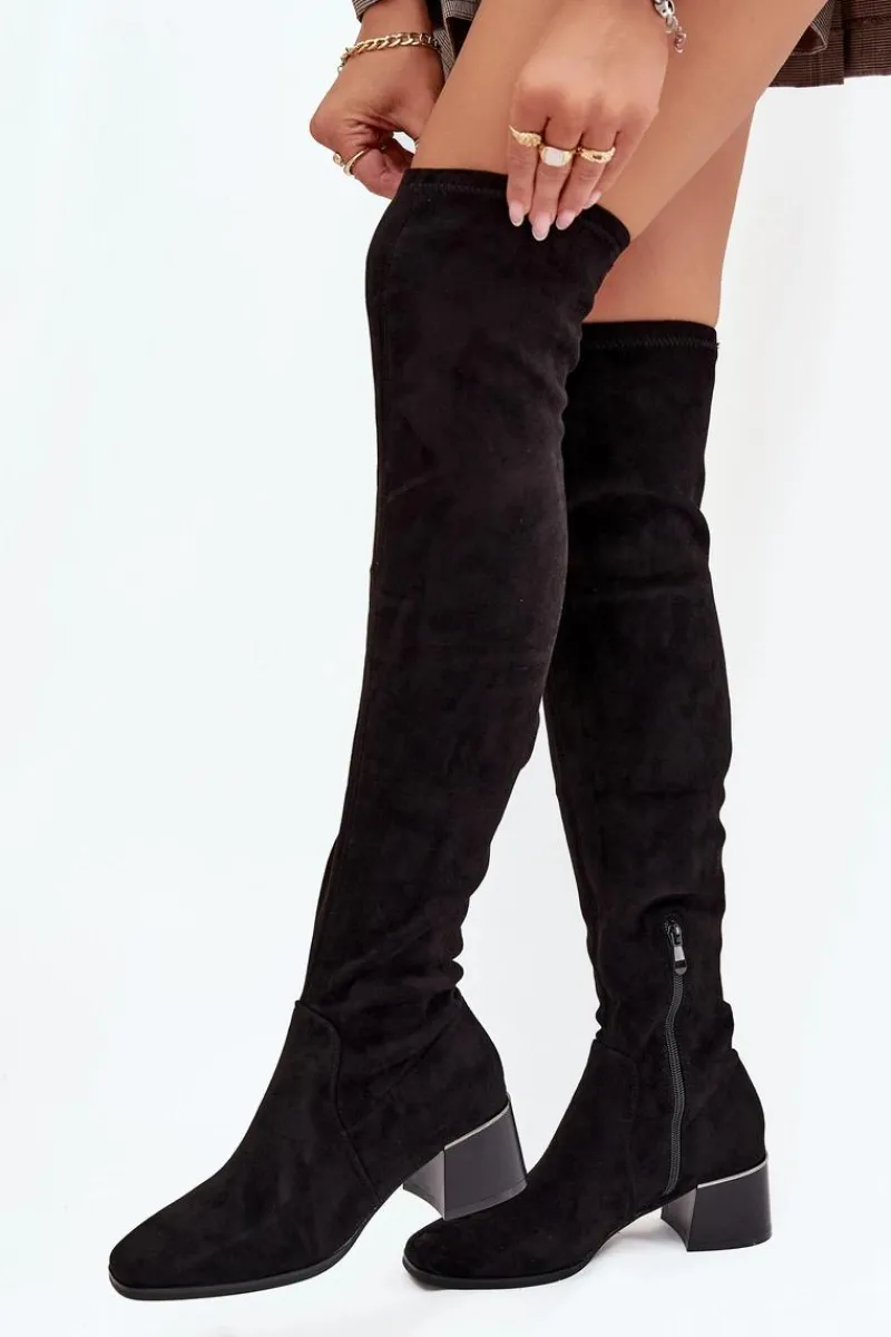Online Boto Kozaki Damskie Za Kolano Na Obcasie Czarne Carina Czarny