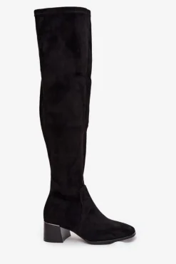 Online Boto Kozaki Damskie Za Kolano Na Obcasie Czarne Carina Czarny