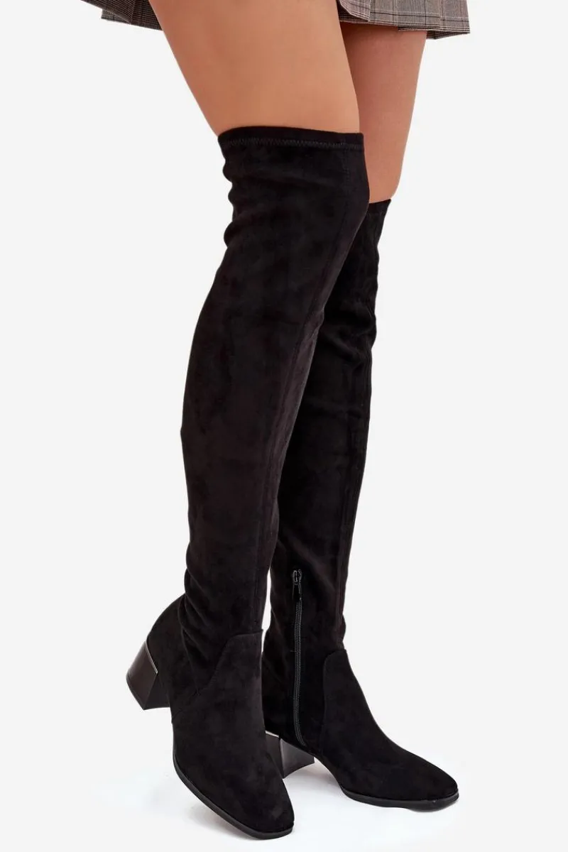 Online Boto Kozaki Damskie Za Kolano Na Obcasie Czarne Carina Czarny