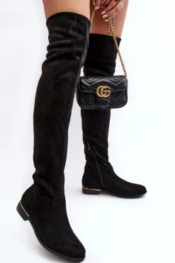 Online Boto Kozaki Damskie Za Kolano Na Płaskim Obcasie Czarne Bikka