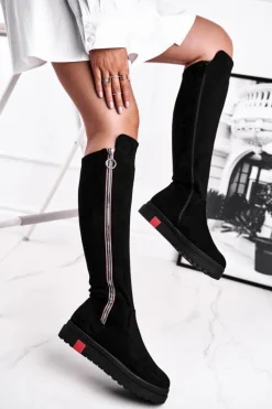 Clearance Kozaki Damskie Zamszowe Czarne Melbro Damskie Kozaki Płaskie|Kozaki Zamszowe