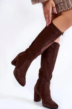 Kozaki Przed Kolano|Kozaki Na Obcasie>Laura Messi Kozaki Damskie Zamszowe 1415 Brązowe