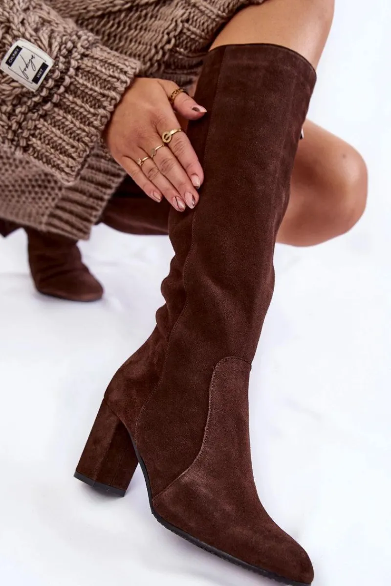 Kozaki Przed Kolano|Kozaki Na Obcasie>Laura Messi Kozaki Damskie Zamszowe 1415 Brązowe