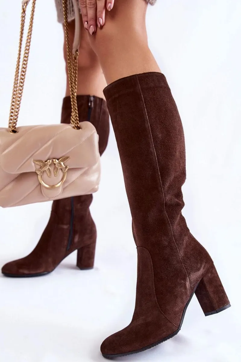 Kozaki Przed Kolano|Kozaki Na Obcasie>Laura Messi Kozaki Damskie Zamszowe 1415 Brązowe