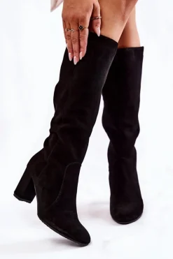 New Laura Messi Kozaki Damskie Zamszowe Czarne 1415