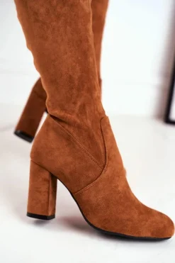 Kozaki Wiosenne|Kozaki Na Obcasie></noscript>Boto Kozaki Damskie Zamszowe Na Słupku Camel Highso