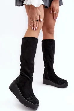 Kozaki Ocieplane|Kozaki Płaskie></noscript>Damskie buty S.Barski Kozaki Damskie Zamszowe Na Platformie S.Barski HY53-8 Czarne