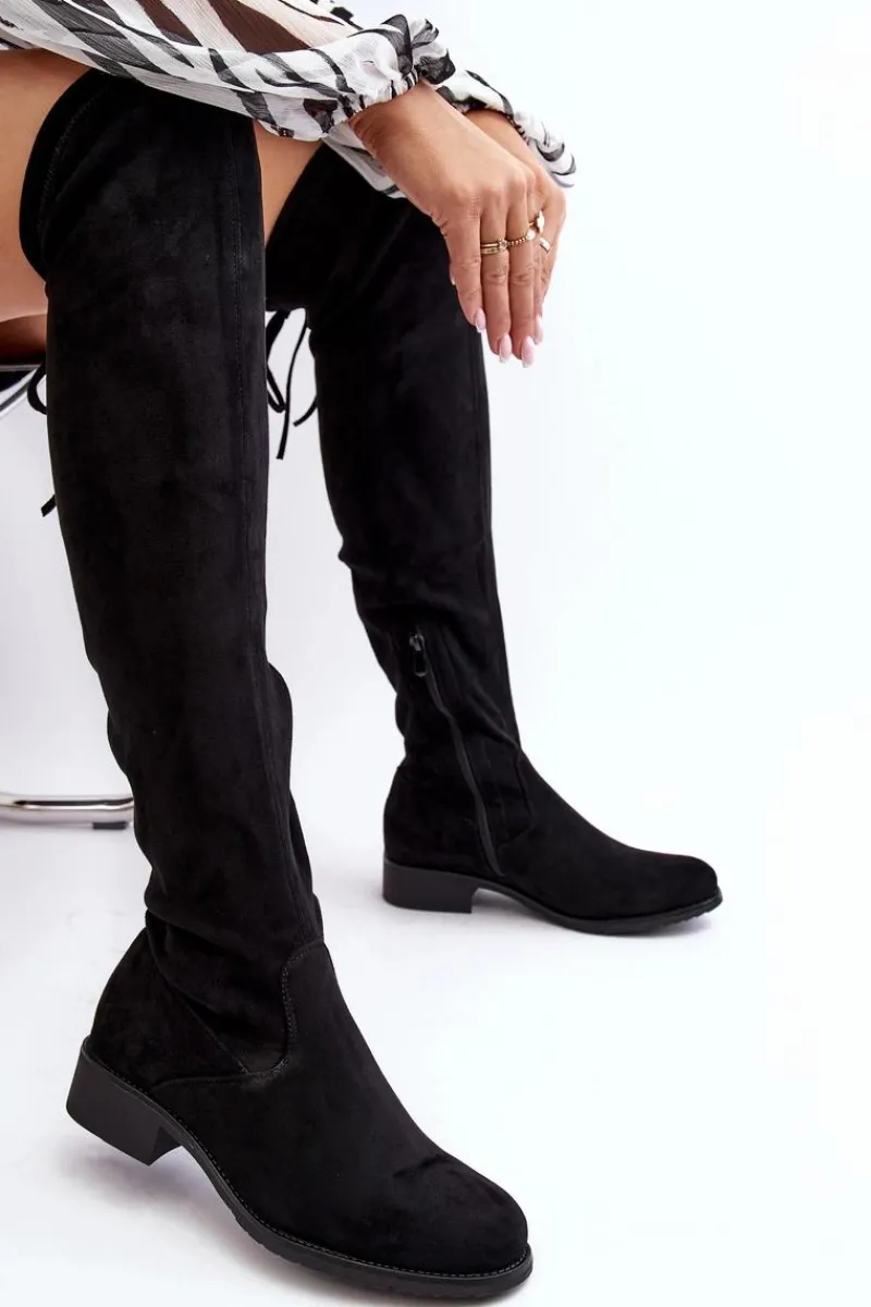 Best Kozaki Damskie Zamszowe Za Kolano Czarne Enelyn Damskie Muszkieterki|Kozaki Za Kolano