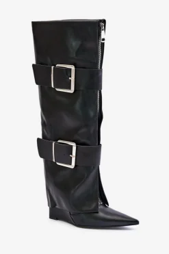 Best Boto Kozaki Do Kolana Na Koturnie Z Wywiniętą Cholewką I Klamrami Tamirla