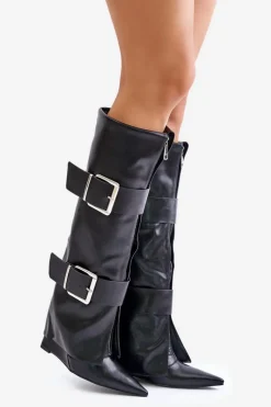 Best Boto Kozaki Do Kolana Na Koturnie Z Wywiniętą Cholewką I Klamrami Tamirla