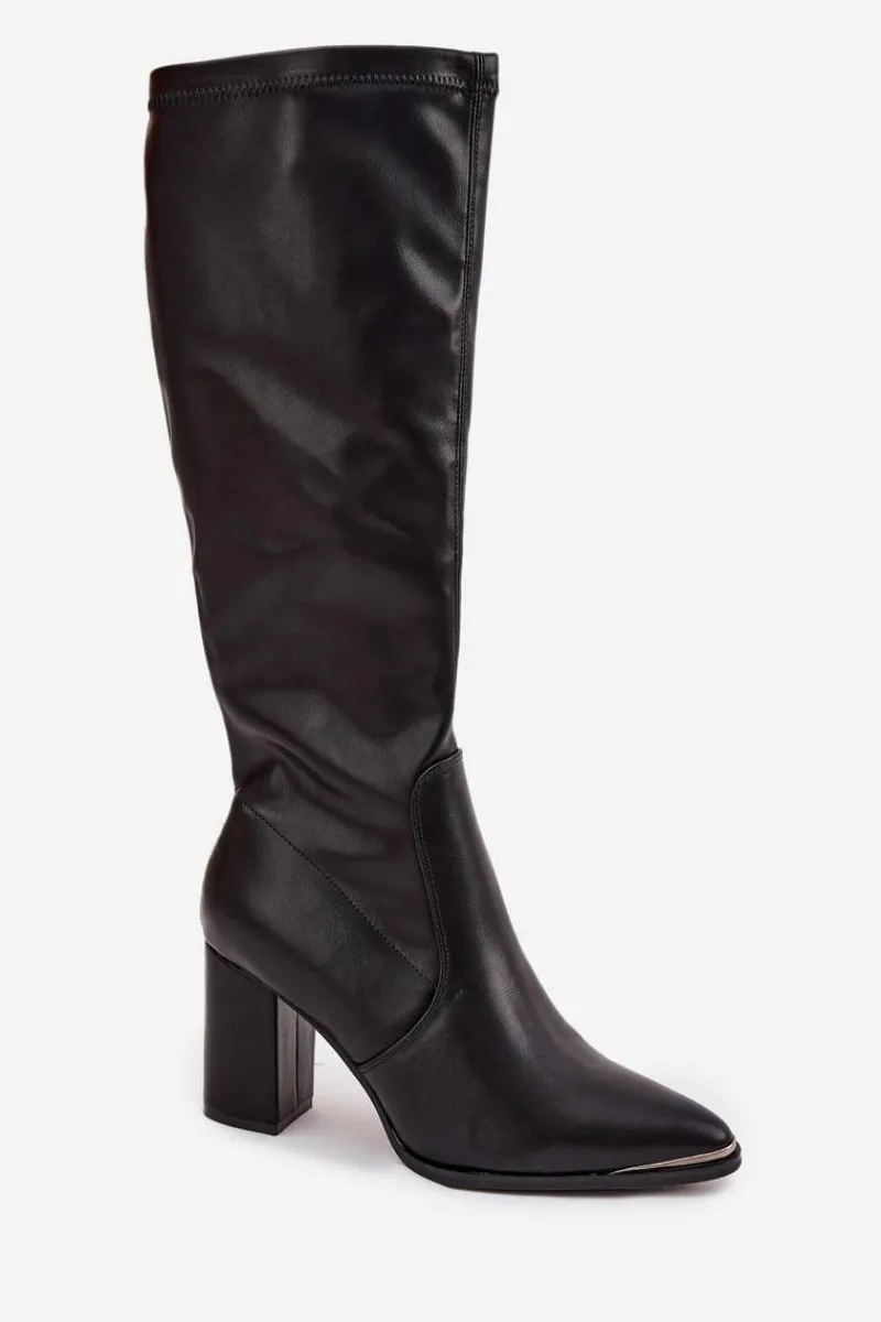 Kozaki Na Słupku|Kozaki Przed Kolano>Damskie buty S.Barski Kozaki Do Kolana Na Obcasie Słupku Z Noskami W Szpic D&A HY42-921 Czarne