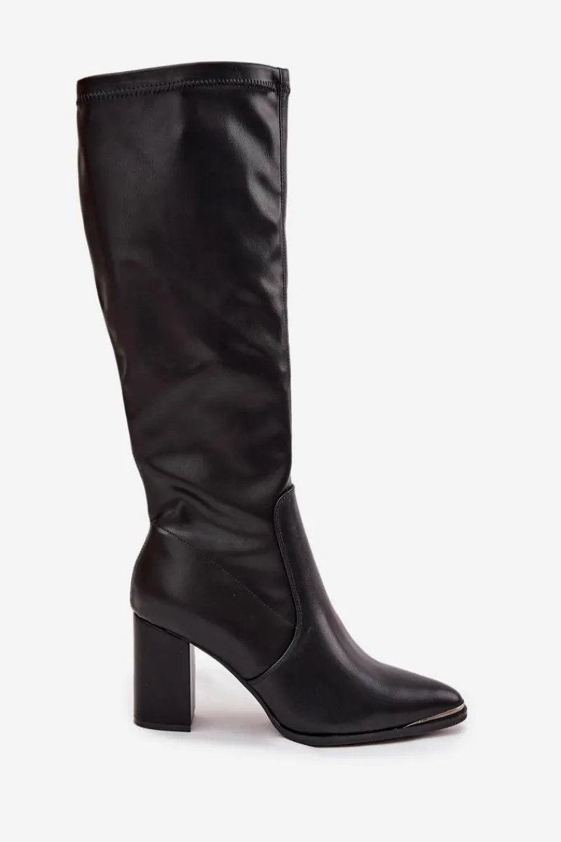 Kozaki Na Słupku|Kozaki Przed Kolano>Damskie buty S.Barski Kozaki Do Kolana Na Obcasie Słupku Z Noskami W Szpic D&A HY42-921 Czarne