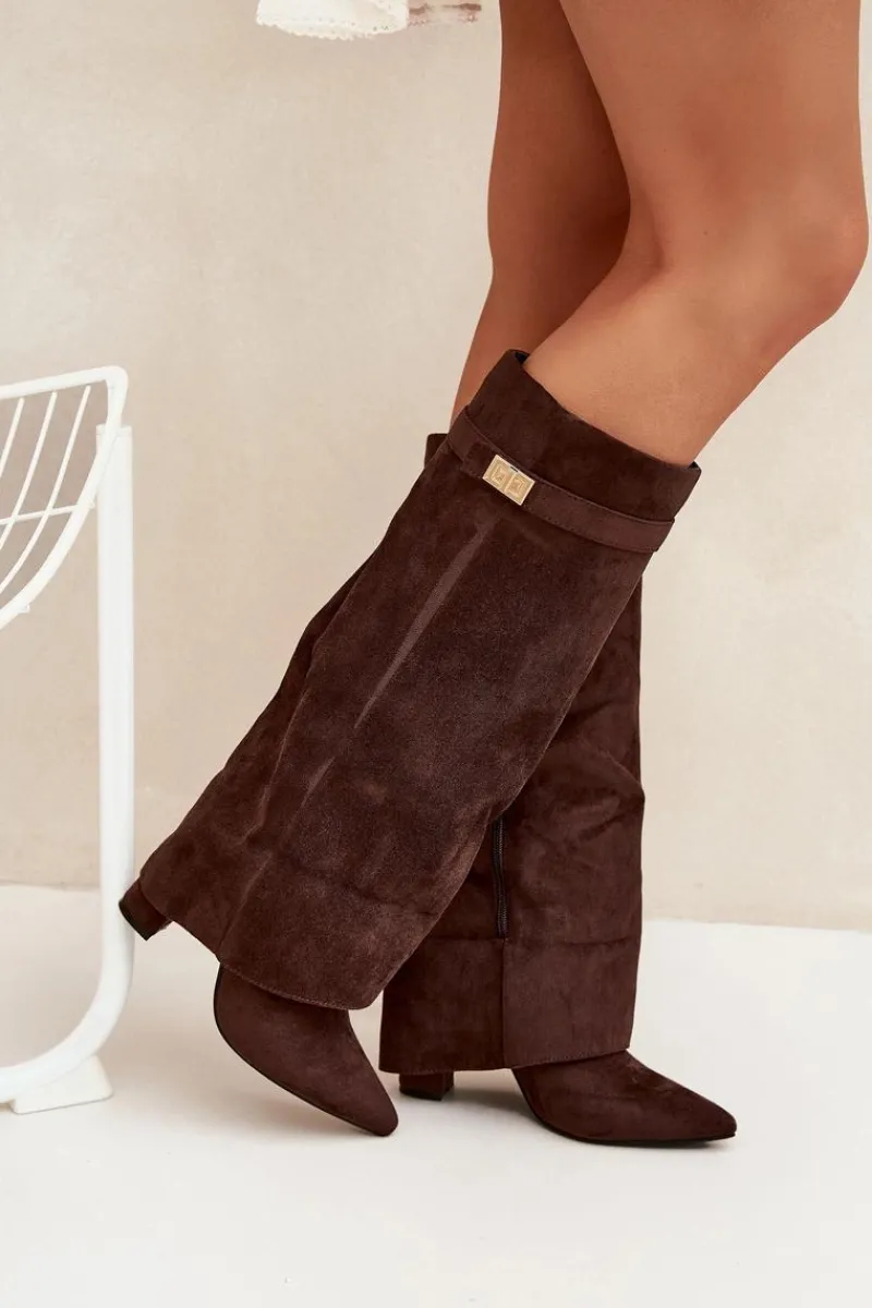 Kozaki Ocieplane|Kozaki Na Słupku>Boto Kozaki Eko Zamszowe Obcas Słupek Na Zamek Ocieplane Wywinięta Cholewka Czekoladowe Evyra Brązowy