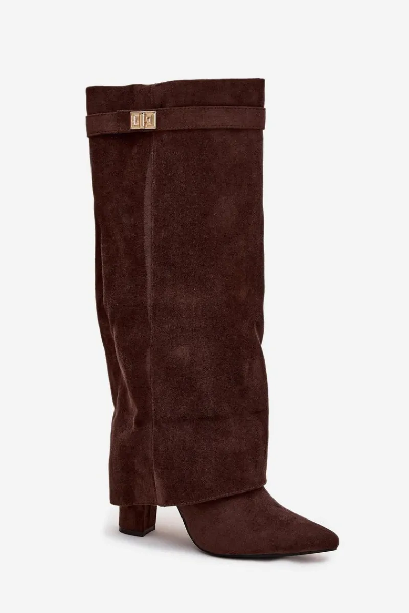 Kozaki Ocieplane|Kozaki Na Słupku>Boto Kozaki Eko Zamszowe Obcas Słupek Na Zamek Ocieplane Wywinięta Cholewka Czekoladowe Evyra Brązowy