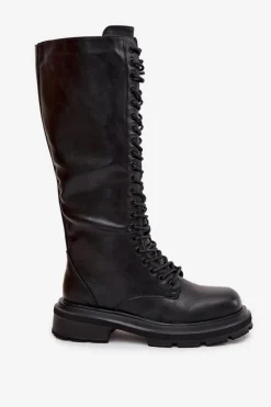 Kozaki Ocieplane|Kozaki Płaskie></noscript>Boto Kozaki Glany Damskie Ocieplane Eko Skórzane Czarne Selvina