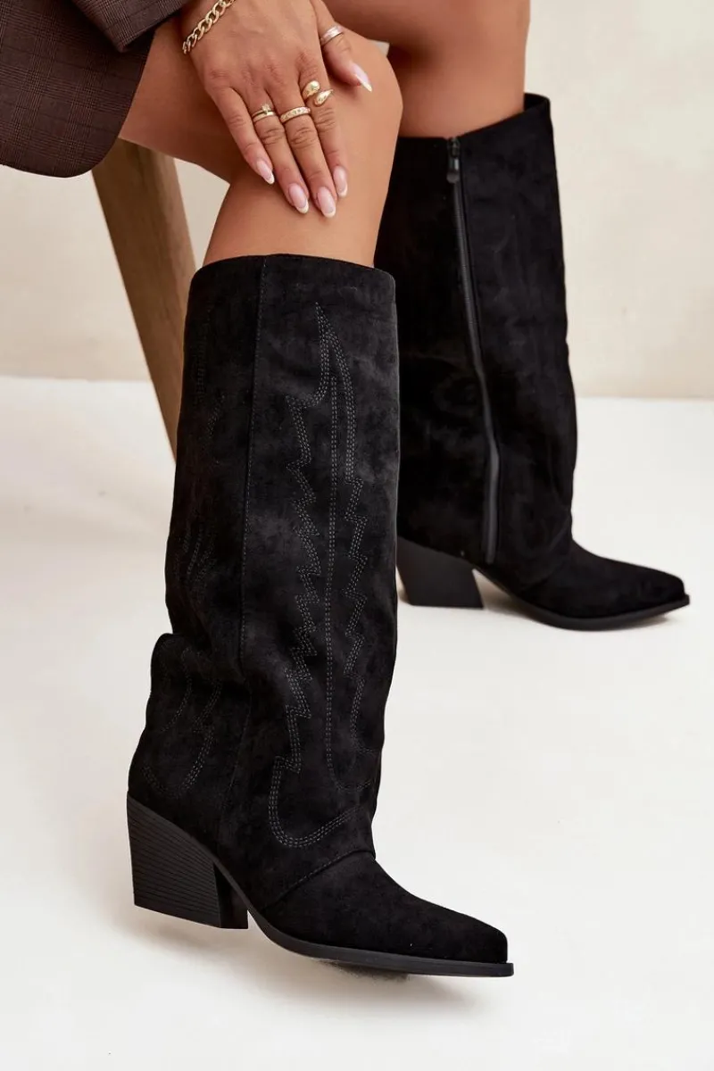 Kozaki Ocieplane|Kozaki Na Słupku>Boto Kozaki Kowbojki Damskie Na Zamek Czarne Isalina