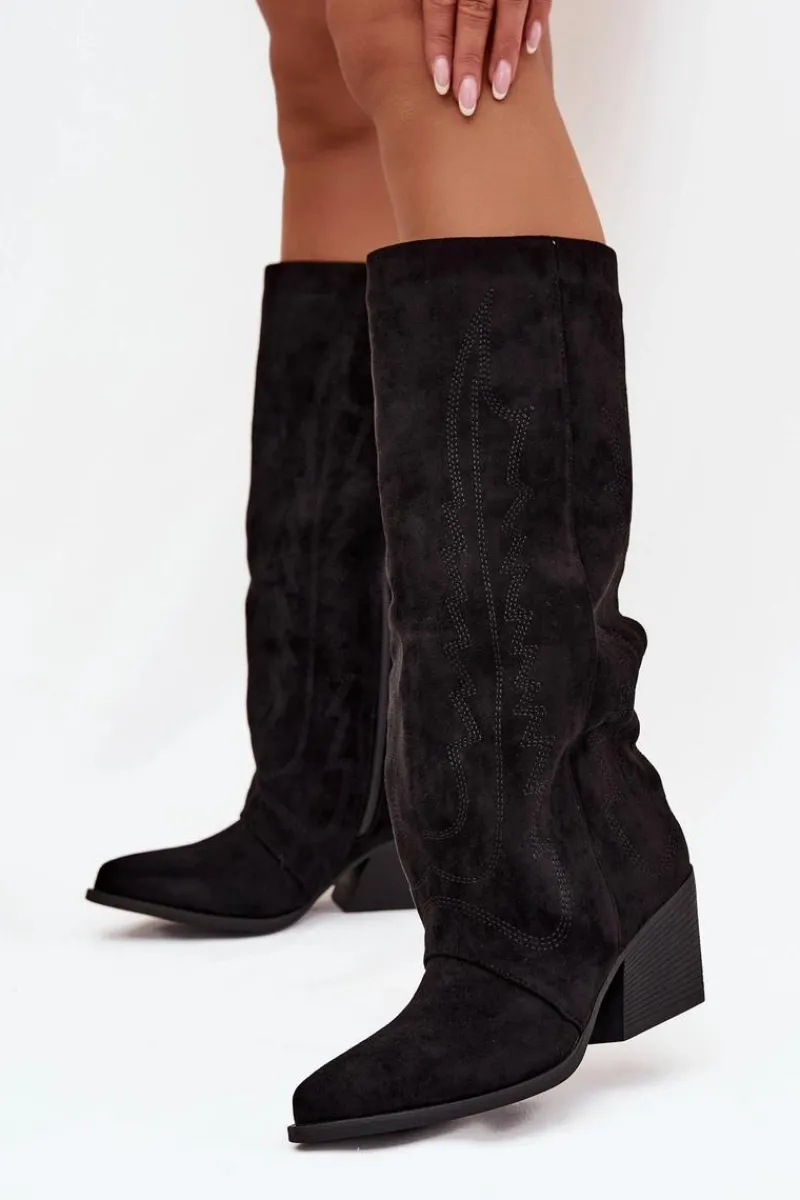 Kozaki Ocieplane|Kozaki Na Słupku>Boto Kozaki Kowbojki Damskie Na Zamek Czarne Isalina