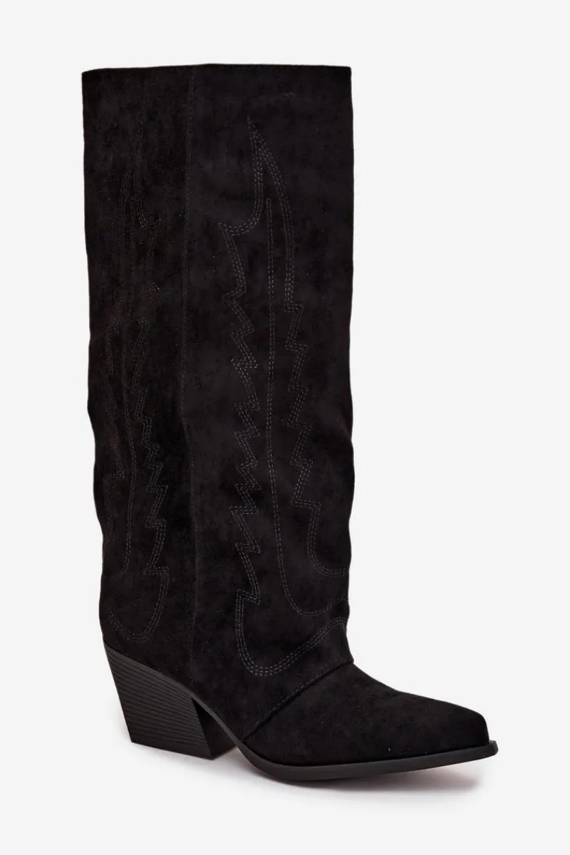 Kozaki Ocieplane|Kozaki Na Słupku>Boto Kozaki Kowbojki Damskie Na Zamek Czarne Isalina