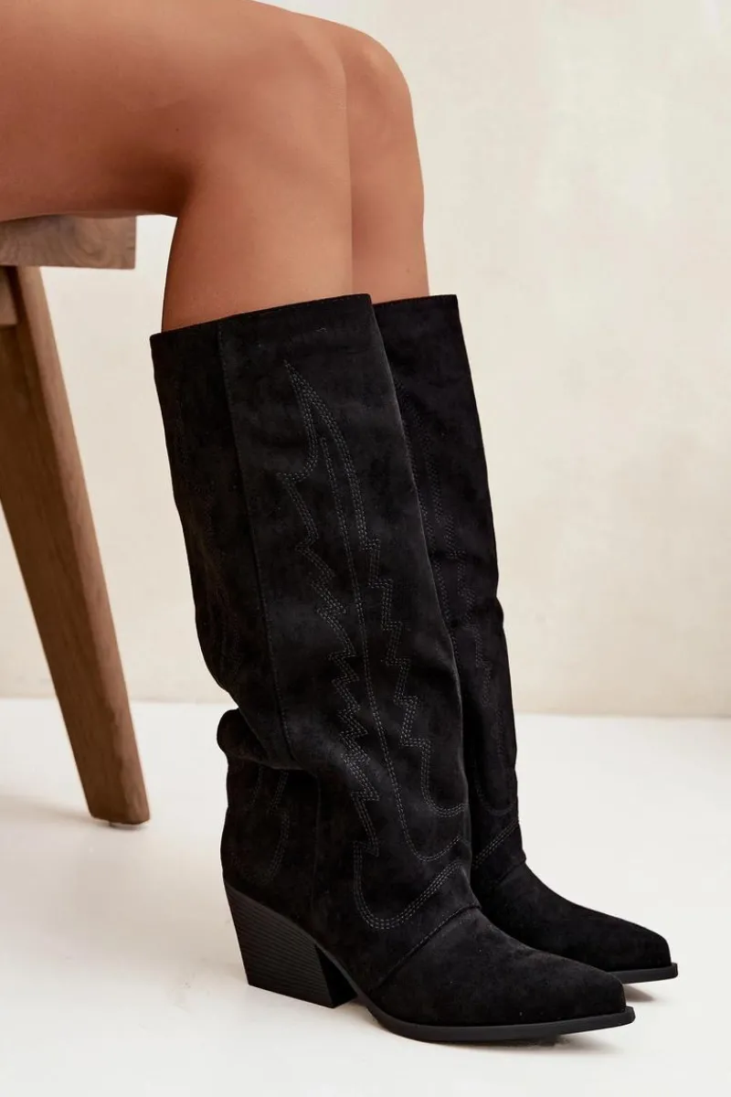 Kozaki Ocieplane|Kozaki Na Słupku>Boto Kozaki Kowbojki Damskie Na Zamek Czarne Isalina